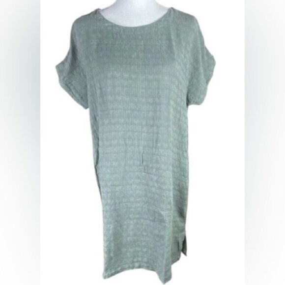 Soft Surroundings Womens Green Textured Short Sleeve Shift Dress Petite Medium - Picture 1 of 5